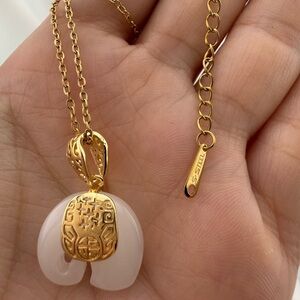 Elephant white rock 18k Gold color plated stainless steel and Pendant Necklace
